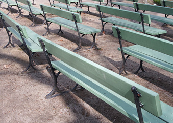 Uniformity: a lot of wooden Benches
