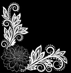 beautiful monochrome black and white lace flower in the corner. With space for your text