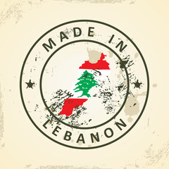 Stamp with map flag of Lebanon