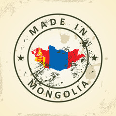 Stamp with map flag of Mongolia