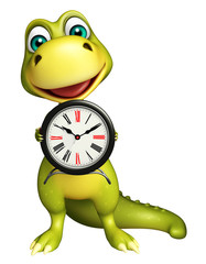 Dinosaur cartoon character with clock