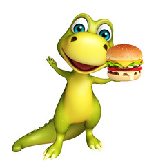cute Dinosaur cartoon character with burger