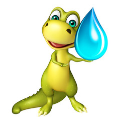 Dinosaur cartoon character  with water drop