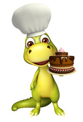 Dinosaur cartoon character with cake   and chef hat