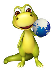 Fototapeta premium Dinosaur cartoon character with earth