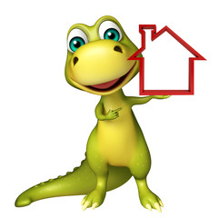 cute Dinosaur cartoon character with home sign