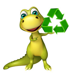 Dinosaur cartoon character with recycle sign