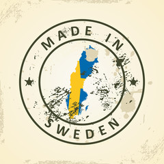 Stamp with map flag of Sweden