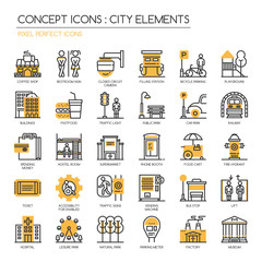 City Elements , thin line icons set , Pixel Perfect Icons