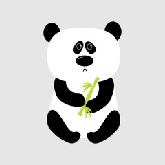 Panda baby bear. Cute cartoon character holding bamboo. Wild animal collection for kids. White background. Isolated. Flat design.