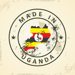 Stamp with map flag of Uganda