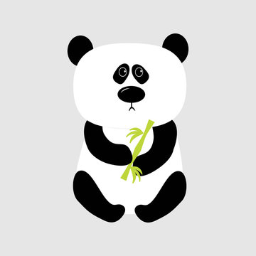Panda baby bear. Cute cartoon character holding bamboo. Wild animal collection for kids. White background. Isolated. Flat design.