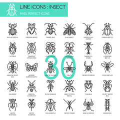 Insect , thin line icons set ,pixel perfect icon - obrazy, fototapety, plakaty