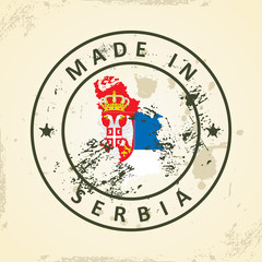Stamp with map flag of Serbia