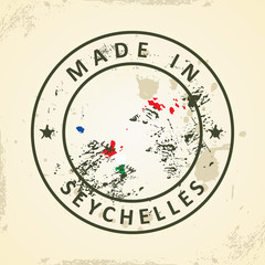 Stamp with map flag of Seychelles