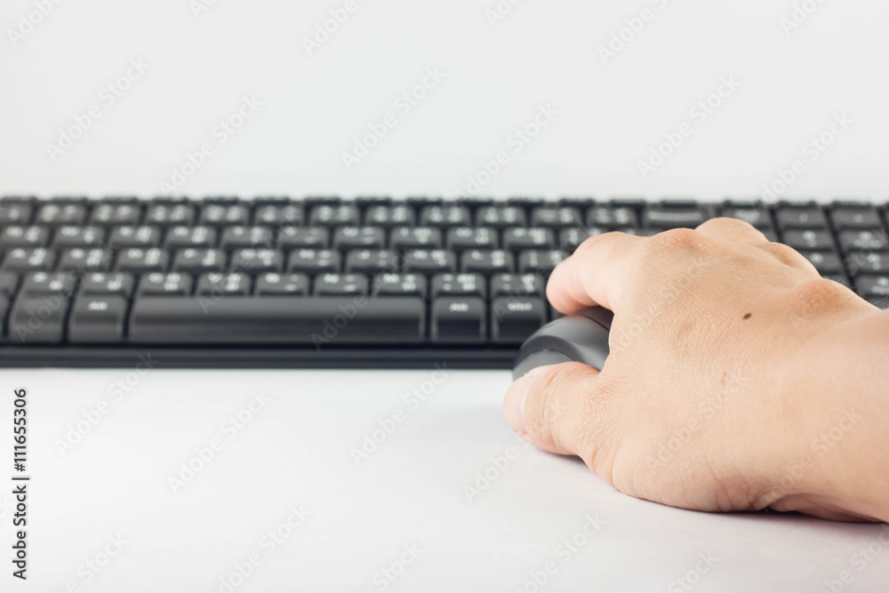 Fototapete computer mouse and keyboard on white background.