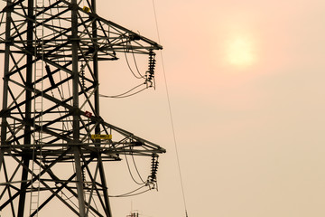 silhouette of high voltage electrical pole structure