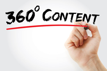 Hand writing 360 degrees Content with marker, business concept