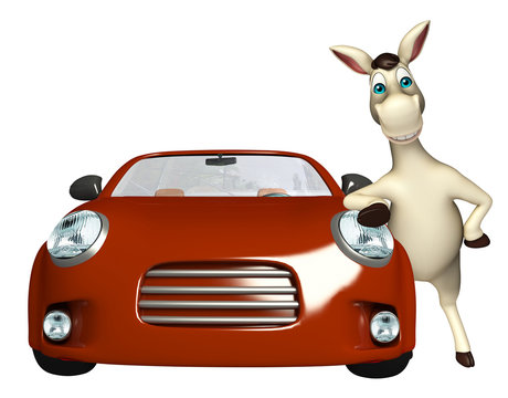 fun  Donkey cartoon character with car