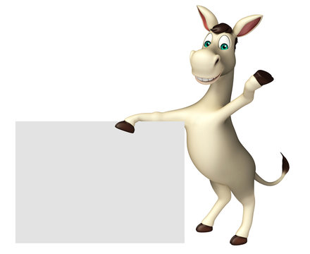 cute Donkey cartoon character with white board