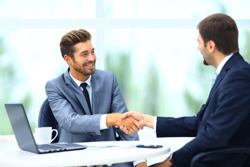 Fototapeta premium Two business colleagues shaking hands during meeting