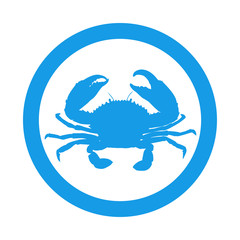 Icono plano cangrejo en circulo color azul