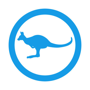 Icono plano canguro en circulo color azul