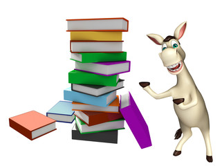 fun Donkey cartoon character with book stack