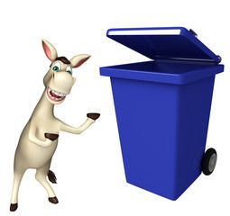 cute Donkey cartoon character with dustbin
