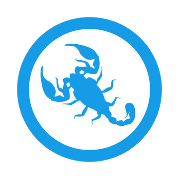 Icono plano escorpion en circulo color azul