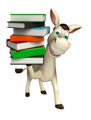 fun Donkey cartoon character with book stack