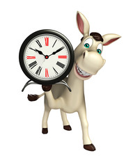 Donkey cartoon character with clock
