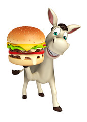 Donkey cartoon character with burger