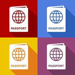 Icono plano pasaporte con sombra en varios colores