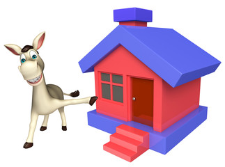cute Donkey cartoon character with home