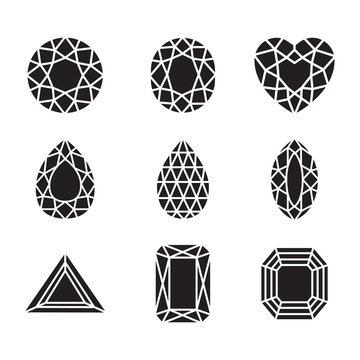 silhouette Diamonds and Ruby Vector Line Icons