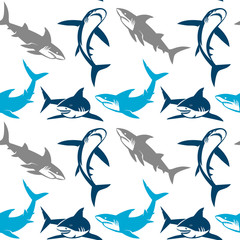 Naklejka premium Sharks silhouettes seamless pattern.