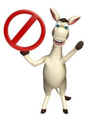 Donkey cartoon character with  stop sign