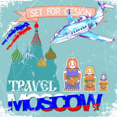 set for design, travel to Moscow. vector illustration