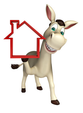 Donkey cartoon character Donkey cartoon character with home sign