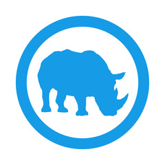 Naklejka premium Icono plano rinoceronte en circulo color azul