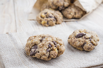 Oat and peanut butter cookies with pumpkin seeds and cinnamon