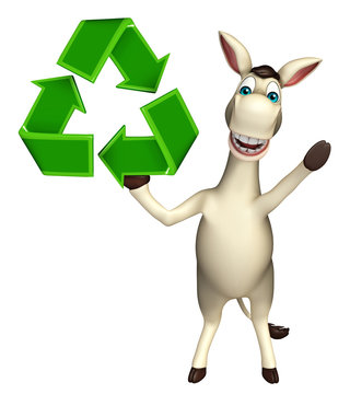 Donkey cartoon character with recycle sign