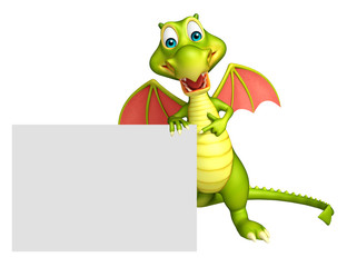 cute Dragon cartoon character with white board