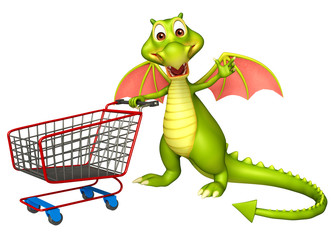 cute Dragon cartoon character with trolly