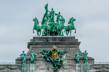 Triumphal arch (Arc de Triomphe) in Cinquantenaire park Brussels