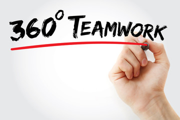Hand writing 360 degrees Teamwork with marker, business concept