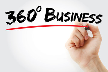 Hand writing 360 degrees Business with marker, business concept