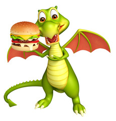 fun Dragon cartoon character with burger