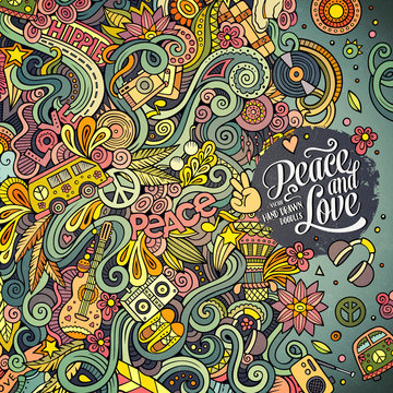 Cartoon hand-drawn doodles hippie illustration